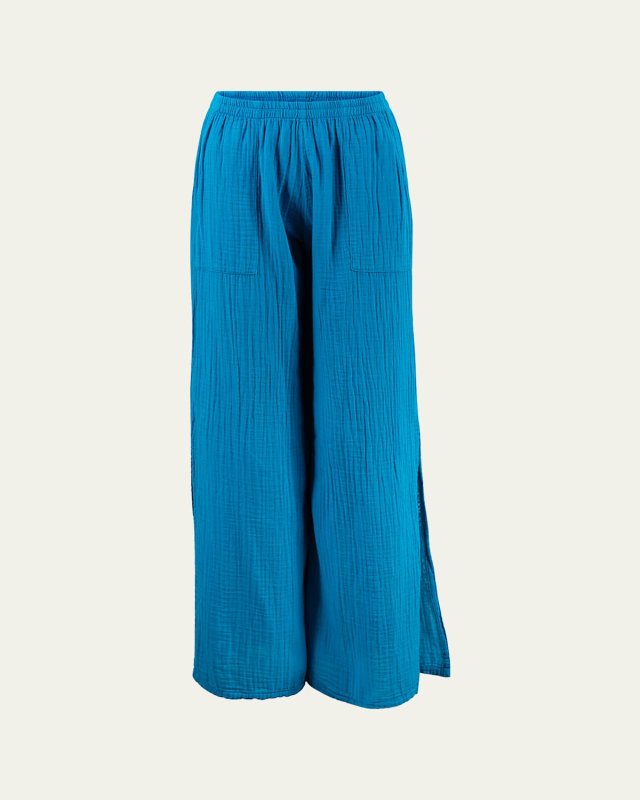 Riley Slit Wide-Leg Cotton Gauze Pants